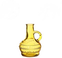Vase en verre décoration jaune rétro rond avec anse Ø7xH10cm