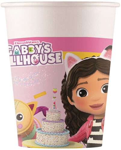 Papieren bekers Gabby's Poppenhuis roze 8 stuks verjaardag feest