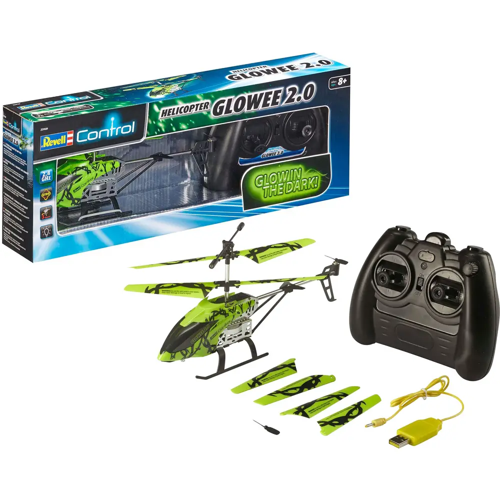 Revell Hélicoptère RC Glowee 2.0 - Jouet télécommandé avec LED lumineuses