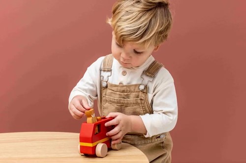 Trixie camion de pompier en bois - véhicule jouet durable pour tout-petits-3