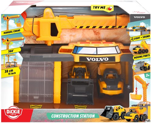 Dickie station de construction jouet avec grue, lumière et son - véhicules Volvo