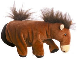 Beleduc handpop paard pluche poppenkastpop bruin 22 cm speelgoed