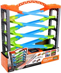 KiddyGo racebaan speelgoed - deluxe racebaan met 5 lagen en 2 auto's