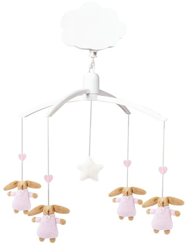 Trousselier mobile musical lapin rose décoration chambre bébé