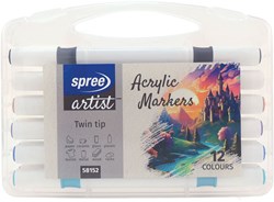 Harlekijn acryl markers set - 12 kleuren soft brush en fine tip