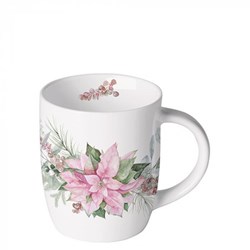 Ambiente mug en céramique 200ml poinsettia rose tasse à café Noël