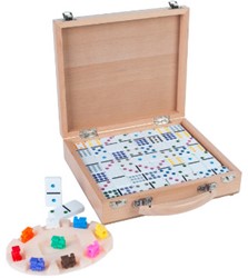 Longfield Games Domino Dubbel 12 Mexican Train in houten kist 91 stenen