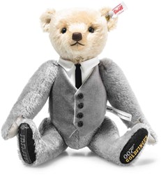 Steiff pluche James Bond Goldfinger musical Teddy bear, light grey - 30 cm