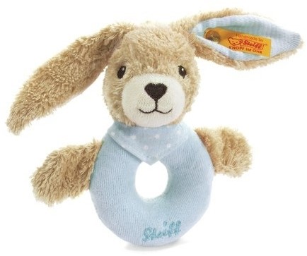 Steiff grijprammelaar konijn Hoppel, blauw