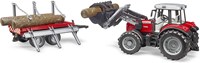 Bruder Massey Ferguson 7480 tracteur jouet avec remorque de transport de bois-3