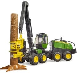 Bruder John Deere Harvester 1270G speelgoed bosbouwmachine met boomstam
