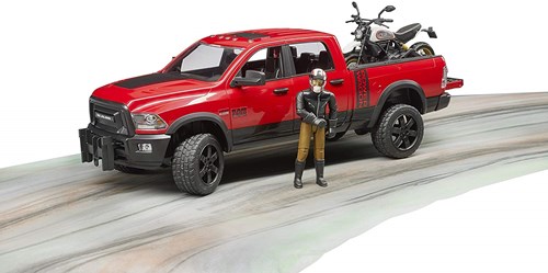 Bruder Dodge RAM 2500 Power Wagon voiture jouet avec moto Ducati Scrambler et conducteur-3