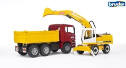 Bruder MAN TGA kiepauto bouwvoertuig met Liebherr graafmachine speelgoed