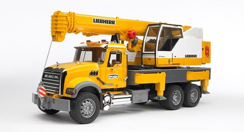 Bruder camion grue Mack Granite Liebherr - véhicule de chantier jouet jaune