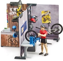 Bruder fietsenwinkel speelgoedset met werkplaats en figuur bworld