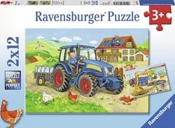 Ravensburger puzzel Op de bouwplaats en boerderij - Twee puzzels - 12 stukjes - kinderpuzzel