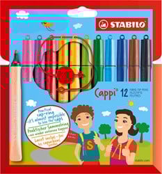 Stabilo viltstiften Cappi etui 12 stuks met dopring voor kinderen