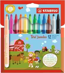 STABILO Trio Jumbo - viltstift - met extra dikke punt 3,0 mm - etui met 12 kleuren