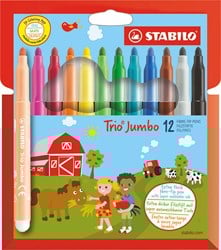 Stabilo viltstift Trio Jumbo met extra dikke punt 3,0 mm - etui 12 kleuren