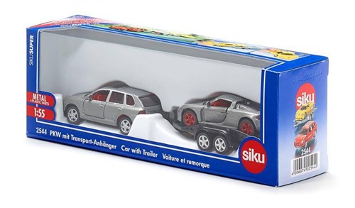 Siku auto met aanhanger en sportauto - speelgoedauto 1:55 met trailer-2