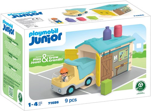Playmobil bouwplaats Junior Werkman met sorteer-garage speelgoedset