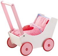 Haba poppenwagen houten harten verstelbaar handvat roze