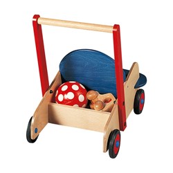 Haba loopwagen houten duwwagen rood blauw voor peuters