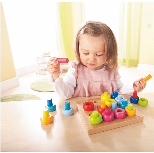 Haba houten insteekspel kleurenringen Montessori speelgoed-2