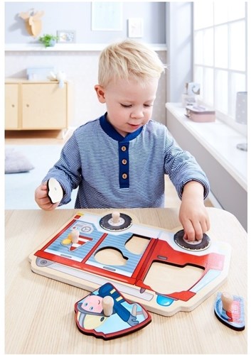 Haba puzzle en bois camion de pompiers jouet 6 pièces-2