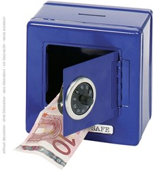 Goki coffre-fort tirelire métal bleu avec serrure à combinaison sécurisé