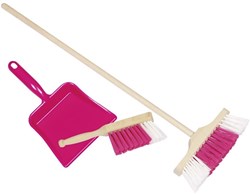 Goki speelgoed schoonmaakset bezem, stoffer en blik roze hout