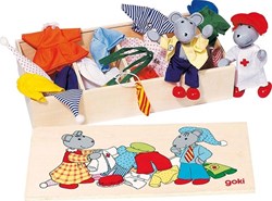 Goki poppenhuis muizen houten speelgoed met kleding en accessoires