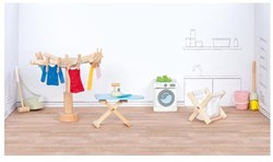 Goki houten poppenhuis meubels wasruimte accessoires set poppenhuis