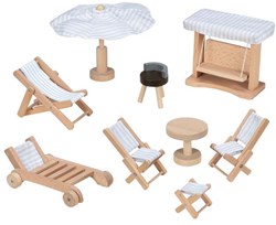 Goki mobilier de jardin maison de poupée set bois 9 pièces barbecue