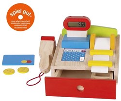 Goki houten Kassa met echte rekenmachine speelgoedwinkel