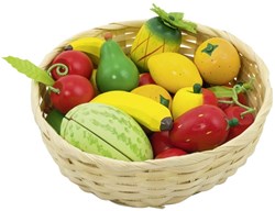 Goki houten fruitmand speelgoed - 23 delig - educatief rollenspel