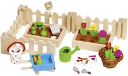 Goki poppenhuisaccessoires tuinset - houten speelgoed tuinset 32-delig