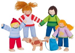 Goki poppenhuis campingfamilie houten buigpoppen set multicolor