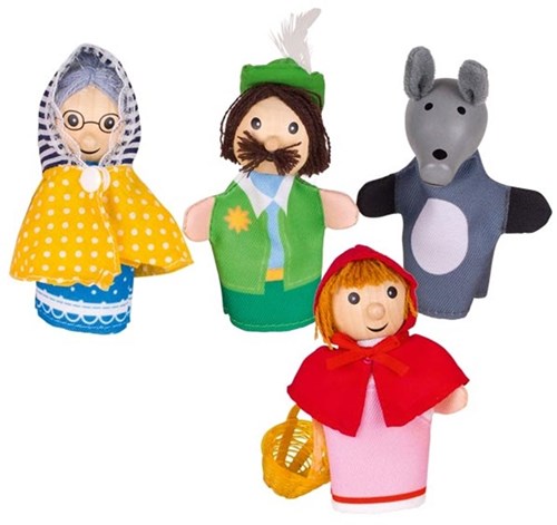 Goki vingerpoppen Roodkapje houten poppetjes set 4 stuks