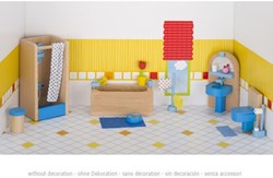 Goki salle de bain maison de poupée set meubles bois 17 pièces accessoires