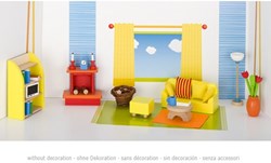 Goki poppenhuis woonkamer meubelset - houten accessoires 24-delig