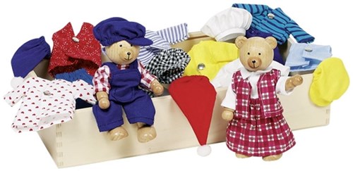 Goki ours poupées maison de poupée set avec vêtements et boîte en bois