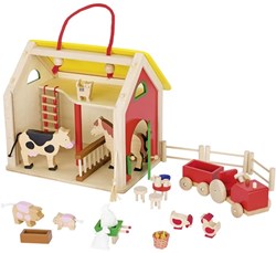 Goki houten boerderij speelset met accessoires - meeneem boerderij