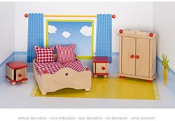 Goki poppenhuis slaapkamer houten meubeltjes set klassiek