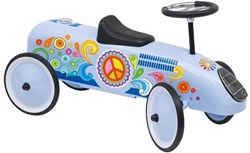 Goki loopauto - retro blauw - Flower Power - speelgoedvoertuig