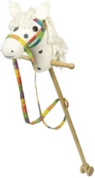 Goki cheval bâton en bois blanc jouet avec roulettes et licol