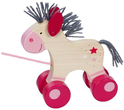 Goki cheval à tirer en bois Lillie - jouet à roulettes pour tout-petits