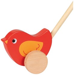 Goki oiseau en bois jouet à pousser rouge certifié FSC 10 cm