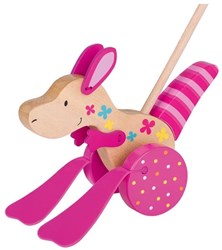 Goki jouet à pousser kangourou en bois rose éducatif