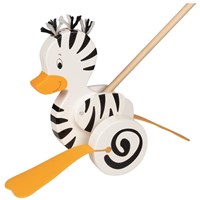 Goki jouet à pousser en bois canard zèbre - animal coloré